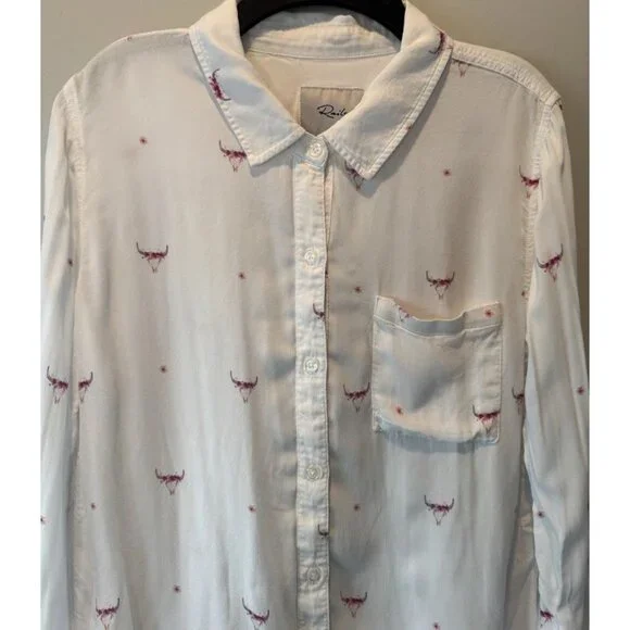 Rails Rosci Indio Bull Skull Long Sleeve Womens Button Down Top S Western Casual - Picture 2 of 10